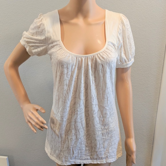 BKE Tops - BKE Cream Sheer Short Sleeve Top Shirt